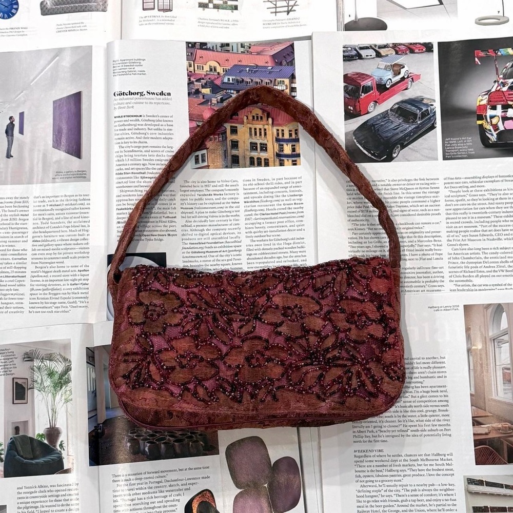 Boho vintage purple/pink lace & floral beaded flap shoulder bag